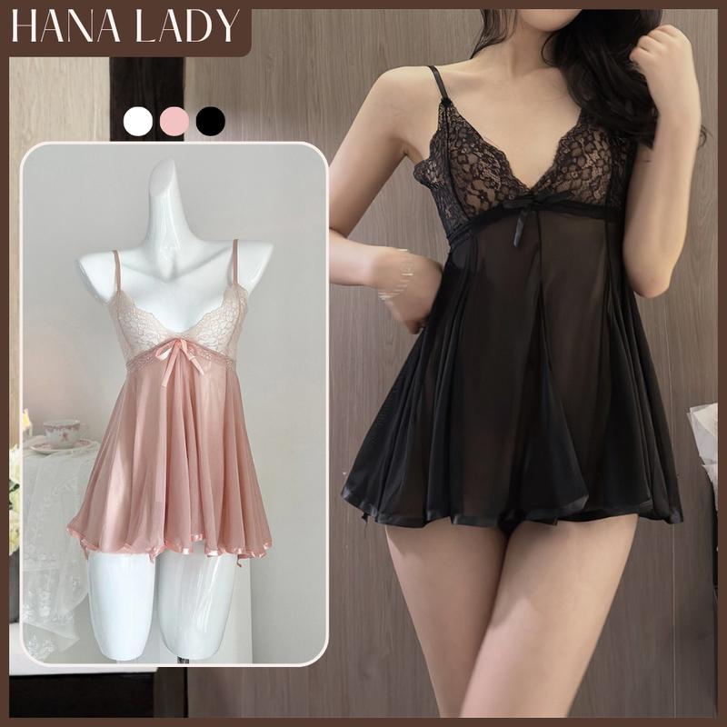 Váy Ngủ Ren Xòe Dáng Ngắn Thắt Nơ Quyến Rũ Kèm Quần V448