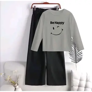 Setelan Kaos Lengan Panjang dan Celana Kulot Wanita Remaja style masa kini BEHAPPY SMILE Lembut