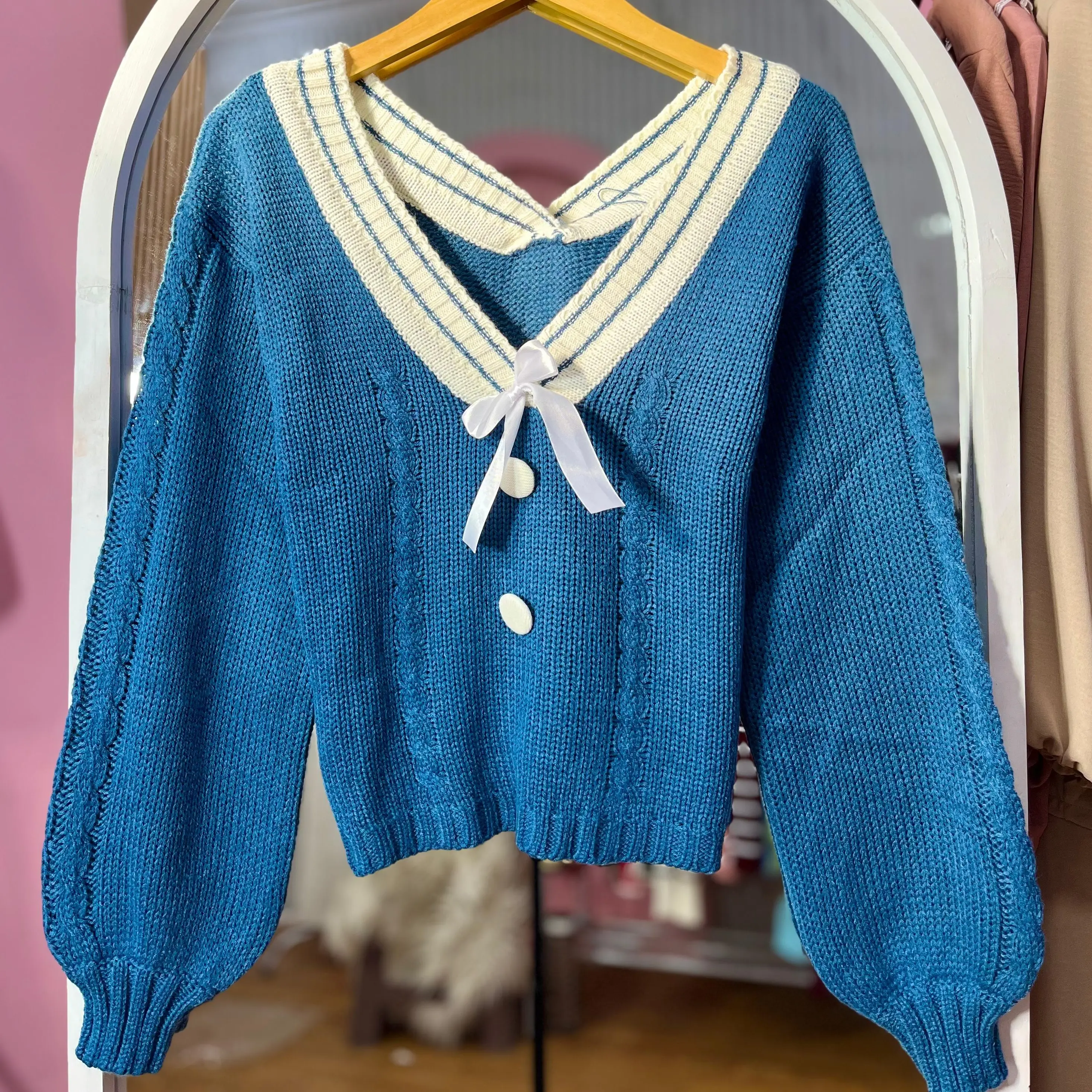 Jasminebymels -Sabrina Blouse Rajut Atasan Rajut Korean Style Bunga Lembut Panjang Knitwear Tangan Wanita Cardigan