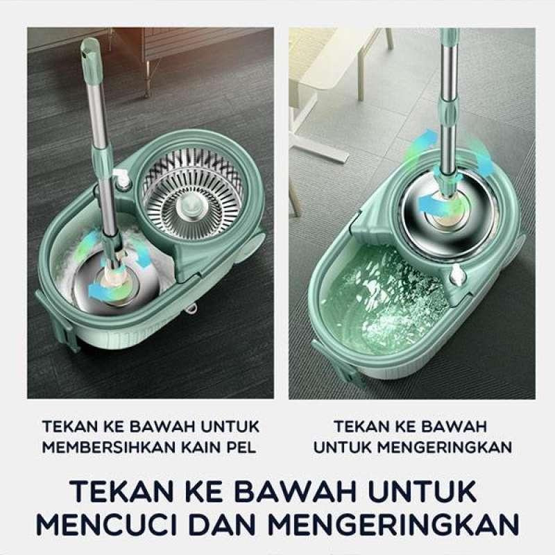 Alat Pel Lantai Microfiber dengan Ember Spin Mop Mencuci dan Membilas Alat Pembersih Lantai Bahan Spin Press Stainless 5