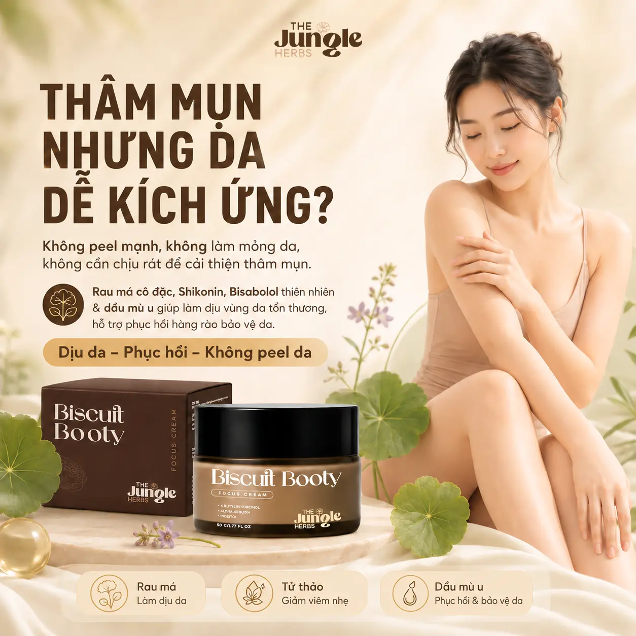 Kem hỗ trợ mờ THÂM, giảm MỤN vòng 3, nách, bẹn, giảm CHAI SẦN, giúp da MỀM MỊN Biscuit Booty - THE JUNGLE HERBS [CÓ CHE TÊN] | BigBuy360 - bigbuy360.vn