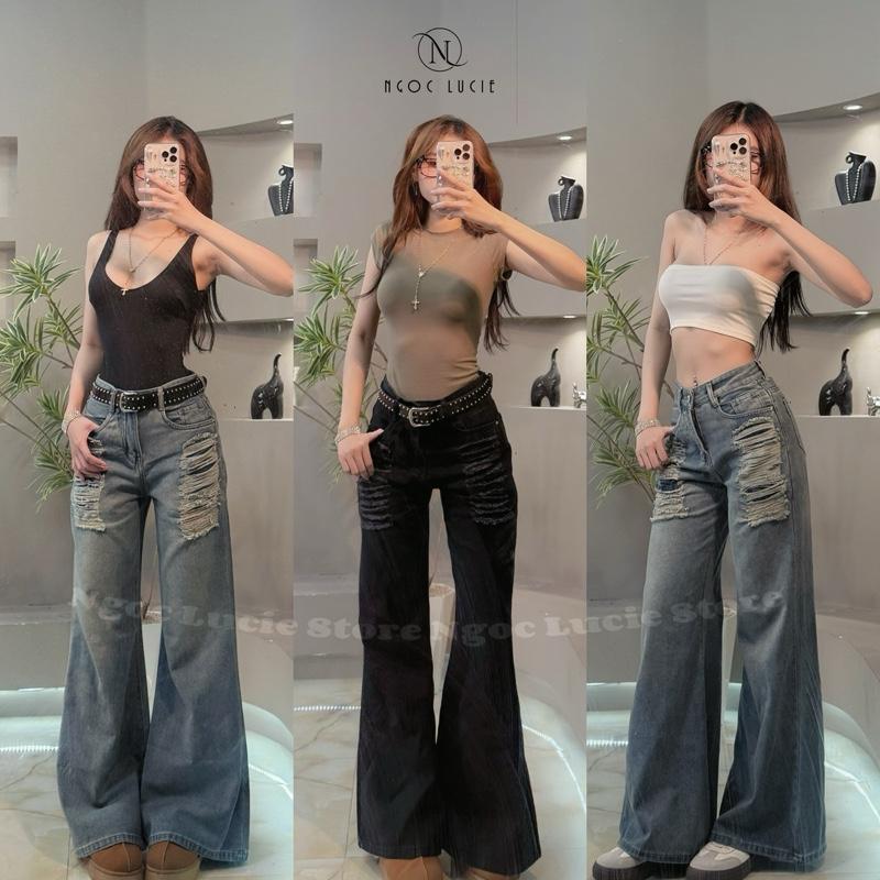 Q45 - Quần Jean Ống Loe Rách đùi Cá Tính- Ngọc Lucie