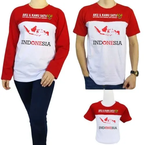 KAOS MERAH PUTIH INDONESIA KAOS pria wanita dan anak /BIGSIZE S,M,L,XL,XXL,XXXL,4XL,5XL,6XL TSHIRT aku dan kamu satu Combed Dewasa Panjang Baju Katun Kata Distro Polos Lembut Simple