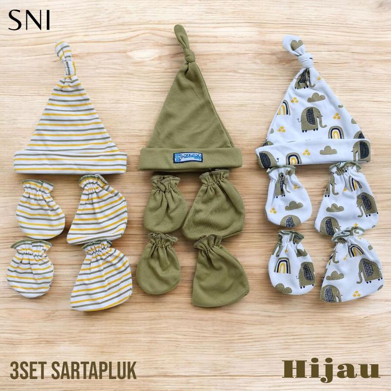 9in1 / 3 Set Topi Dan Sarung tangankaki Bayi Baru Lahir (SNI) Usia 0-3 Bulan Unisex Fashion 6