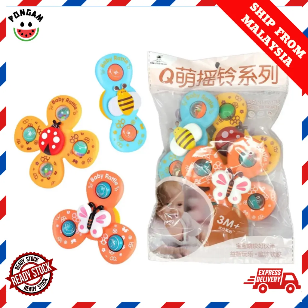 Baby Kids Spinner Toy Cartoon Bath Toys Finger Spinning Toy Rotation Spin Wall Suction Mainan Bayi