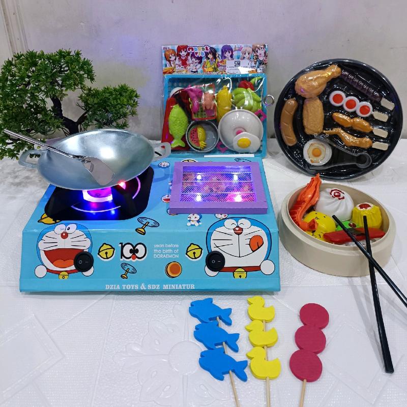 KOMPOR MAINAN 2 TUNGKU +BAKARAN BISA NYALA PAKE LAMPU LED# DORAEMON 0