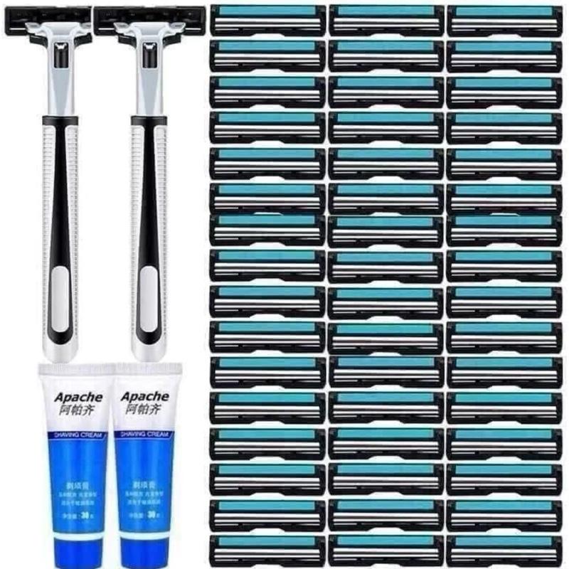 Bộ Dao Cạo Râu 72 Lưỡi+ 2 Cán Dao Tặng 2 Lọ Gel Làm Mềm Râu Và Hộp Nhựa Đựng Cán