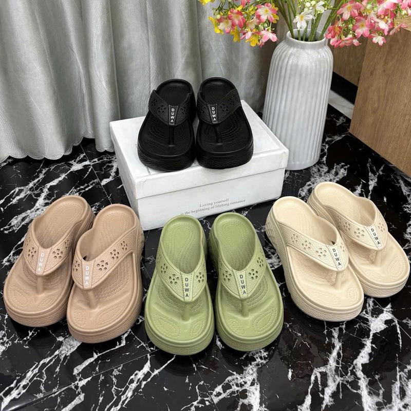  Dép kẹp đế cao 6 phân DH374-1  nhựa đúc Duwa quai dập hoa văn không xì xẹp không thấm nước 