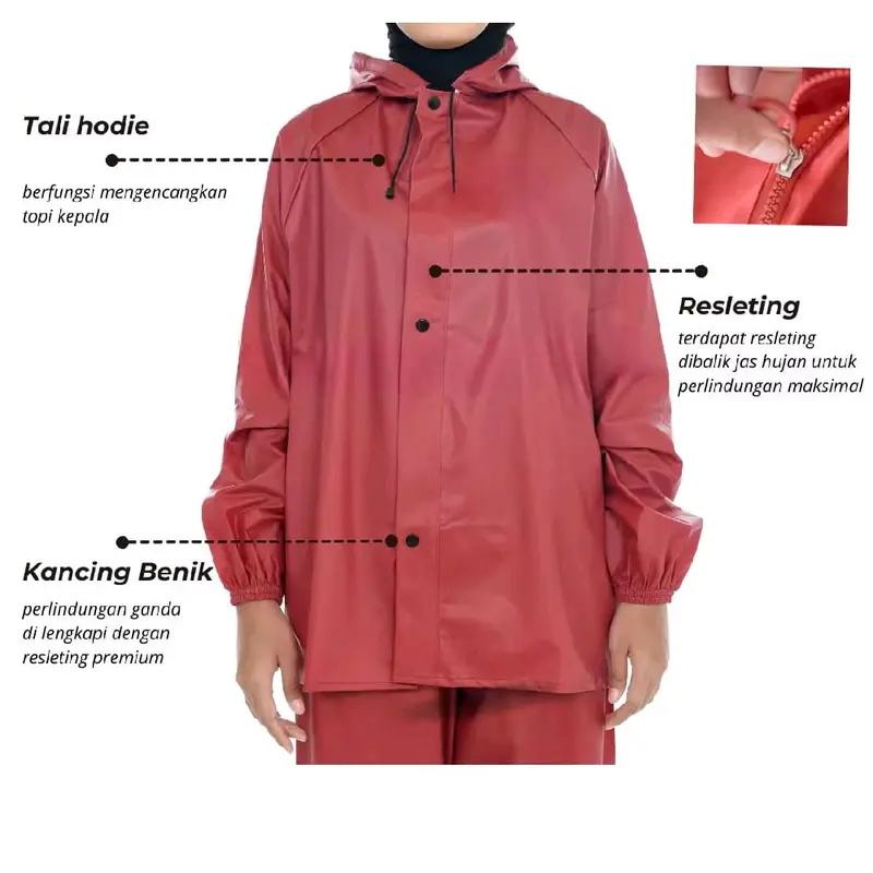 JAS HUJAN STELAN TERBAIK PRIA WANITA DEWASA BAHAN LENTUR PVC Waterproof Setelan Raincoat 5