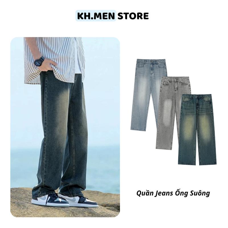 [ KH.MEN STORE ] Quần  Jeans Nam Ống Đứng Wash Nhiều Màu phong cách Retro Menswear Có Túi Sau Tôn Dáng