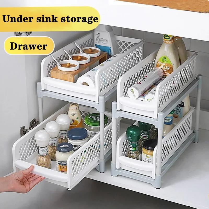 Product Introduction of 2-Tier 37CM Kitchen Multi-Use Slide-Out With Handles Under Sink Organizer Spice Rack  Holder Bathroom Bath Organiser 35