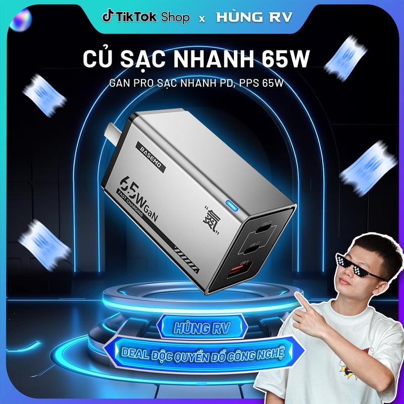 Củ Sạc Nhanh BASEMO PD, PPS 65W - 3 Cổng Sạc, Sạc Siêu Nhanh 2.0 Laptop, Điện Thoại, Tablet Màu Xám