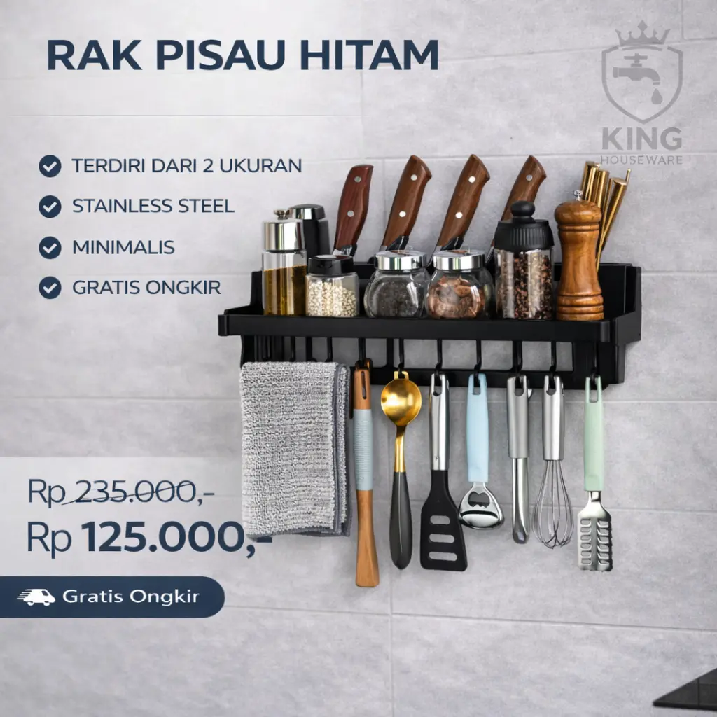 Rak Pisau Bumbu Daputri Hitam Serbaguna Anti Karat Full Stainless Steel