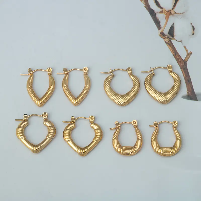 Stainless steel fashion personality simple geometric heart women's gold earrings