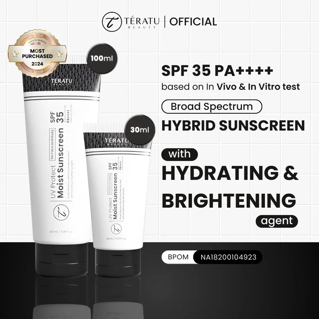 TERATU BEAUTY UV Protect Moist Sunscreen SPF 35 PA++++ for Face and Body (Broad Spectrum UVA1 UVA2 UVB UV Filter Hybrid Sunscreen Mencerahkan)