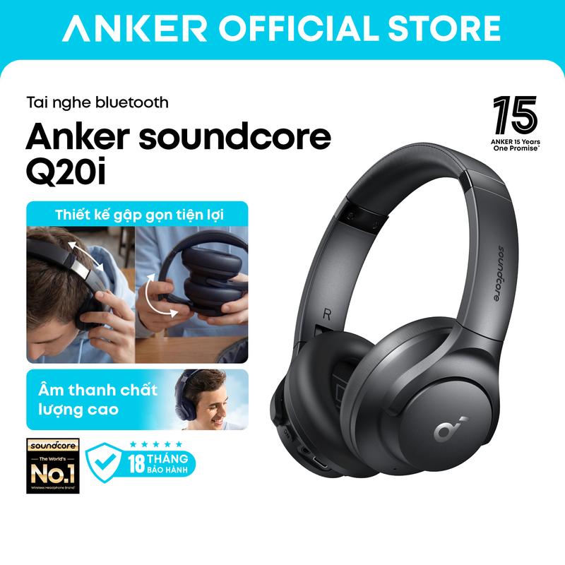 Anker soundcore Q20i Tai nghe chống ồn chủ động lai, Tai nghe Bluetooth không dây chụp tai, Thời gian phát ANC dài 40 giờ, Âm thanh Hi-Res, Âm trầm mạnh mẽ, Tùy chỉnh qua ứng dụng, Chế độ trong suốt Nhét Tai Nghe Nhạc