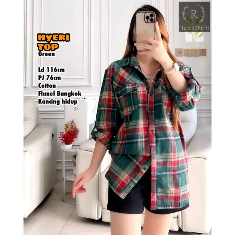 KEMEJA WANITA LENGAN PANJANG MOTIF KOTAK KOTAK TERBARU PAKAIAN WANITA BAJU ATASAN 3