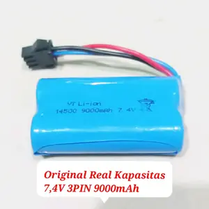 Batere RC 7,4V 3PIN 3 KABEL 9000mAh  SOCKET HITAM UPGRADE Baterai Cadangan Mobil Remote Control