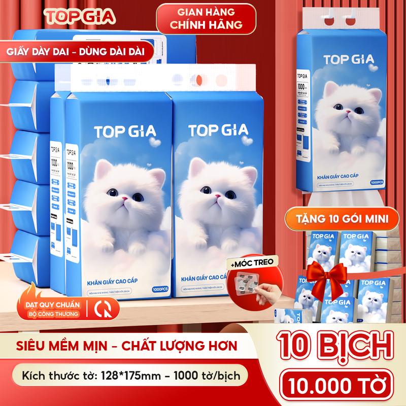   KEYLIVE - MUA 10 TẶNG 10  Thùng 10 bịch Khăn Giấy Rút Đáy GIA GIA TOPGIA Tặng 10 gói khăn giấy Mini GIAGIA 4 lớp mềm mịn 1000 tờ bịch làm từ bột gỗ tự nhiên an toàn ĐẠT QUY CHUẨN BỘ CÔNG THƯƠNG tặng kèm 3 móc treo tiện lợi  vtg68  #topgia 