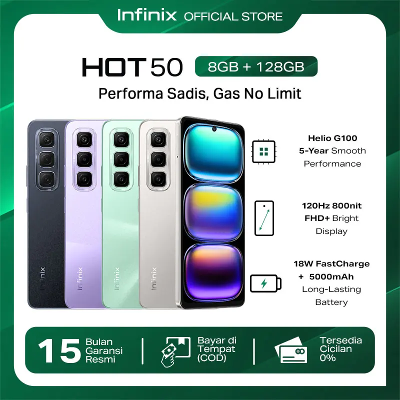 Infinix Hot 50 8/128GB - Up to 16GB Extended RAM - Helio G100 - 6.78 inch 120Hz FHD+ - 50MP - 5000 mAh - NFC 1