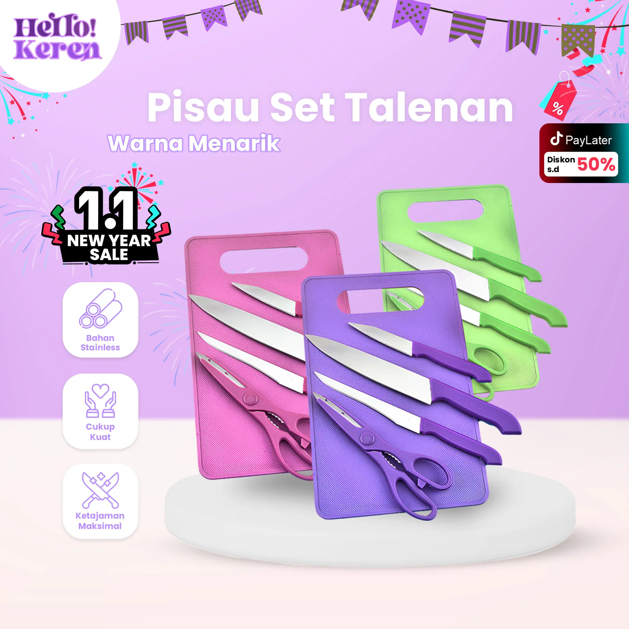COD KEREN - Set Pisau Dapur Lengkap 5 In 1 Stainless Steel Anti Karat Perlengkapan Dapur Kitchenware