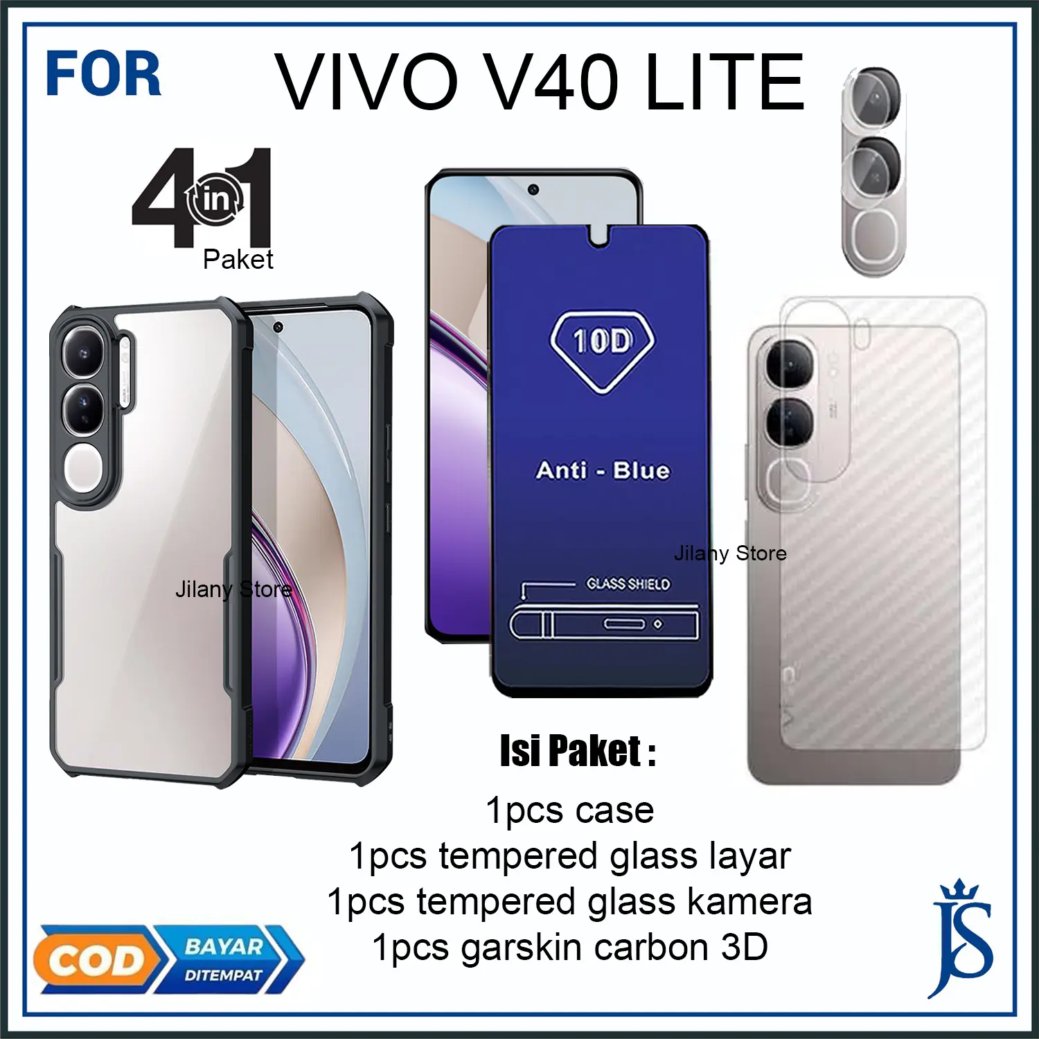 Paket  Komplit Hemat  4IN1 Case Xundd Tempered Glass Tg Camera Dan Garskin Untuk Vivo V40 Lite Softcase Shockproof Transparan Protect Casing Penutup Ponsel Protection