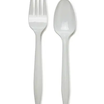 (50pcs)6.5” Hitam/Putih Sudu Karpu Spoon&Fork Disposable TableWare ...