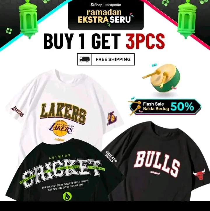 kaos distro full katun 30s paket isi 3 PCS baju Unisex Cricket Apparel