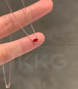 Mini Ruby Rhinestone Pendant Titanium Necklace K071