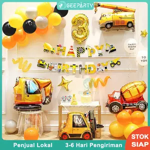 51 Pcs Set Lengkap Dekorasi Pesta Ulang Tahun Tema Konstruksi Dekorasi Balon Garland Kuning Oranye Truk Balon Foil Kebutuhan Pesta Spanduk