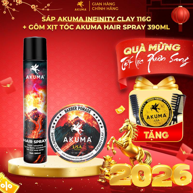   ĐỘC QUYỀN LIVE  Combo BestSeller AKUMA Gôm + Sáp INFINITY CLAY 116g Giữ Nếp Tóc 10h Hương Nước Hoa Nam Lôi Cuốn Dành Cho Người Yêu 