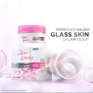 ￼️Glow & Lovely Glassbright Ultralight  Gel Cream Brightening Light Moisturizer 30gr Kulit Glass Skin Bercahaya dan Lembab Pelembab Wajah Perawatan Dark Facial Hitam Mencerahkan fair lovely