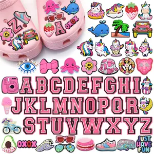 Kartun 1 Buah Merah Muda Huruf Inggris Sepatu Tempelan Unicorn Lucu Menghias PVC Hewan Laut Sandal Pin Aksesoris Sepatu Hadiah Anak-anak