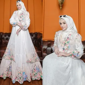 LAILA SERIES||D'MECCA SYAR'I GAMIS DRESS CERUTY PREMIUM PRINTING FULL FURING SEMI OUTER CARDI MENYATU SET HIJAB SCARF VOAL Mewah