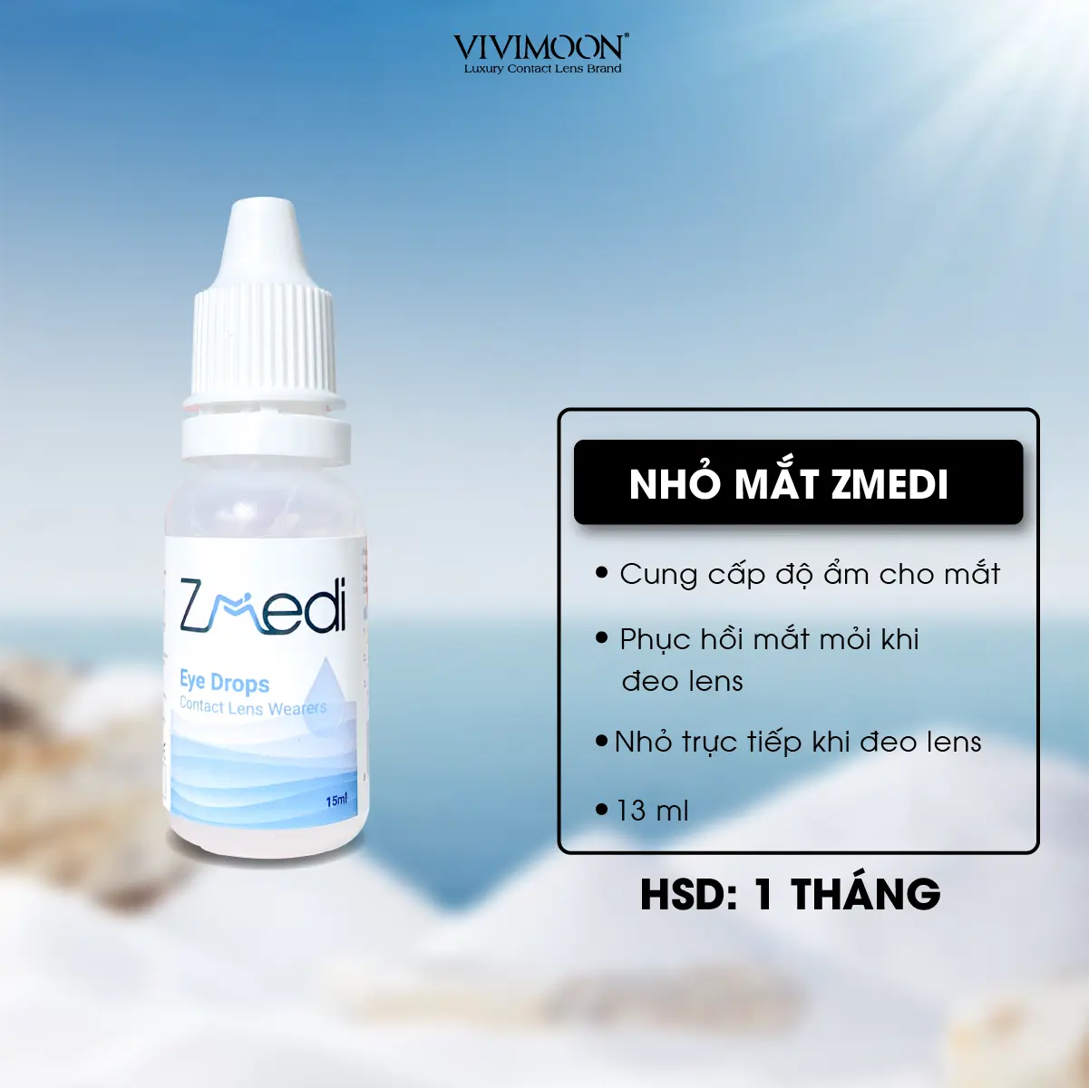 Nước nhỏ mắt giữ ẩm cho lens Zmedi Hàn Quốc 15ml Vivimoon chuyên dụng cho kính áp tròng