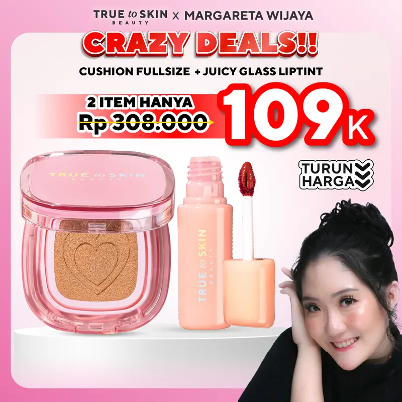 [EXCLUSIVE MARGARET X TRUE TO SKIN] - CUSHION + LIPTINT ( Skinlike Porefecting Cushion SPF 35 PA++++ dan Juicy Glass Tint ) 0