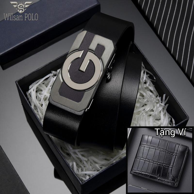 Tặng Ví - Thắt lưng da nam WilsanPOLO cao cấp EHTH.WS036, dây nịt nam da mịn bản 3.3cm mặt hợp kim khóa tự động.