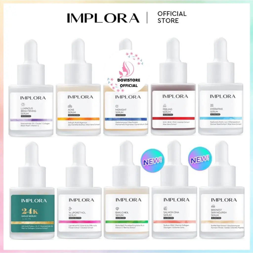 SERUM IMPLORA 20ML / Luminous Brightening / Acne / Midnight / Peeling / Hydrating / 24K Gold / 1% Liporetinol / Bakuchiol / Salmon DNA / Bridnest Skin Nourish Serum