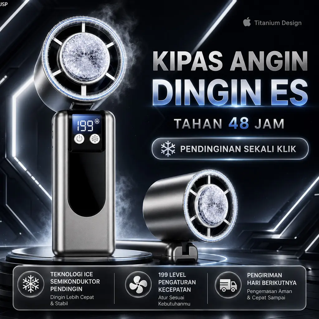 Kipas Angin Mini Portabel 3 Fungsi Lipat Genggam Berpendingin Semikonduktor Sensasi Dingin Seperti Es, 199 Tingkat Kecepatan Angin, Dilengkapi Layar Digital LED Pendingin Turbo Bisa Diisi Ulang, Cocok Dipakai Outdoor, Kantor dan Perjalanan