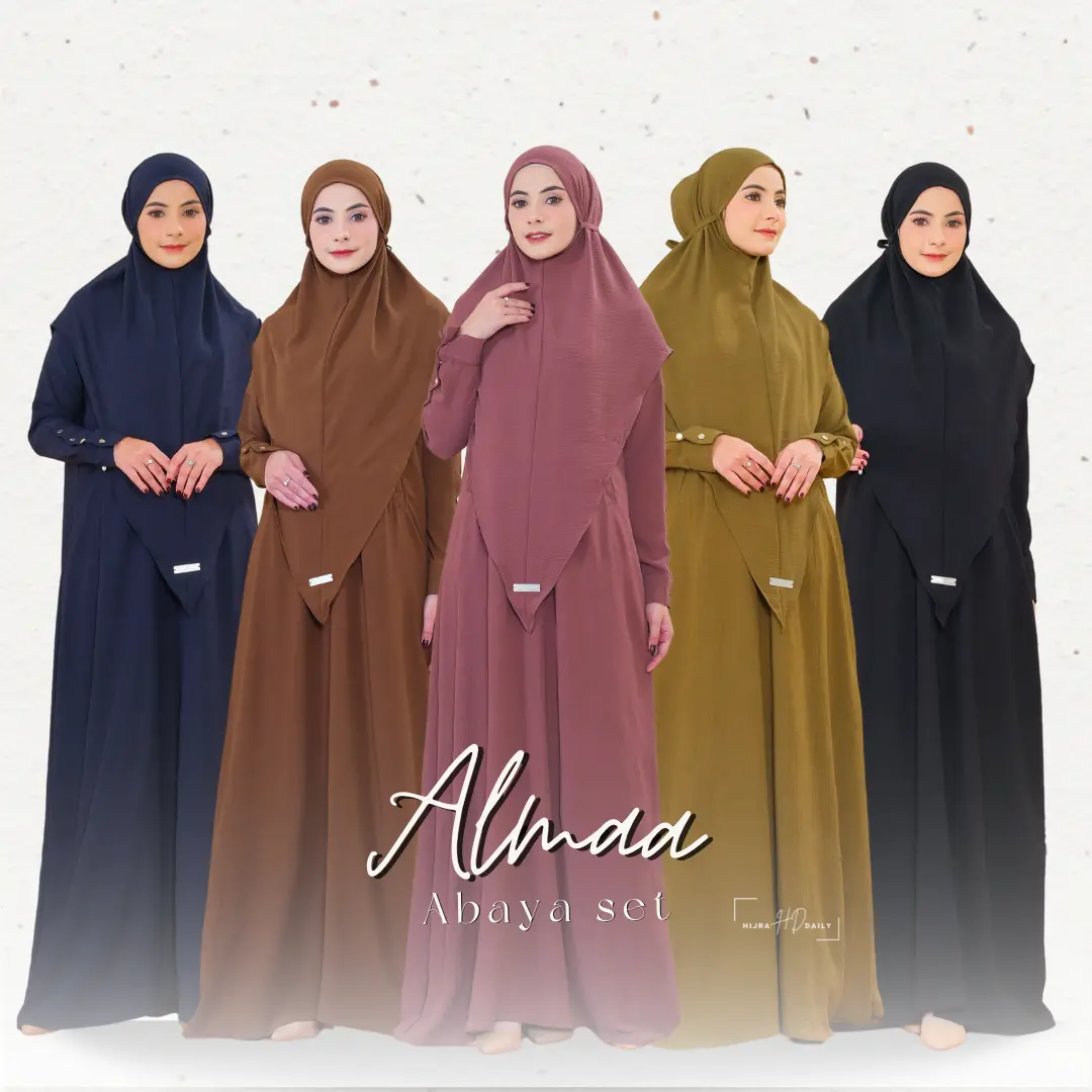 Almaa Abaya One Set Khimar Fashion Muslim Airflow Crinkle Gamis Simple Wanita Syari