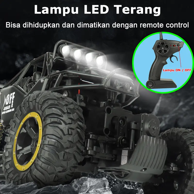 Mainan Mobil Remote Control Besar 4WD 1:16 RC Mobil Offroad Bahan Alloy 2,4GHZ Lampu Bisa ON OFF 3
