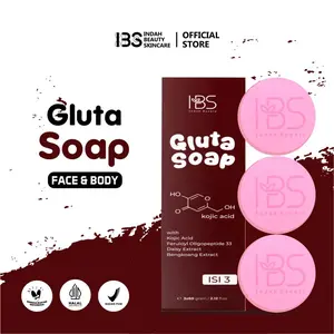 IBS Sabun Gluta Mencerahkan Wajah & Badan (3pcs Pink) With Hyaluronic Kojic Acid Perawatan Mandi Halal Mencerahkan Memutihkan Kulit Antiaging - Soap, Tangan