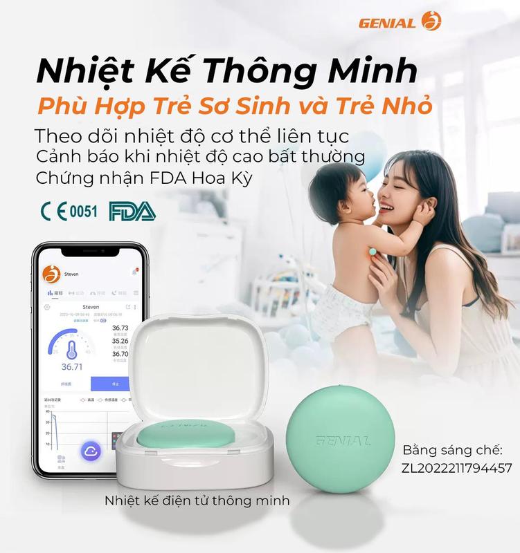 NHIỆT KẾ THÔNG MINH - Đo Nhiệt Độ Liên Tục - Phù Hợp Trẻ Sơ Sinh và Trẻ Nhỏ
