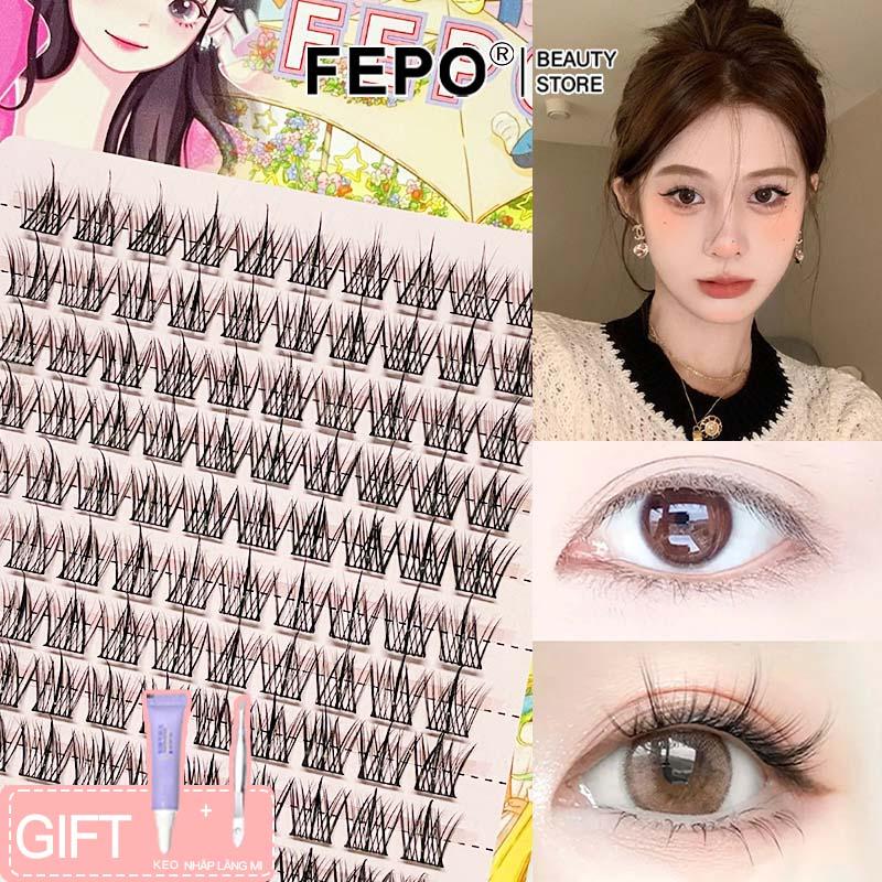 FEPO 10 Hàng Lông Mi Giả 11-12mm tự nhiên Sức Chứa Lớn Chất Lượng Cao Món quà miễn phí Keo dán lông mi + nhíp