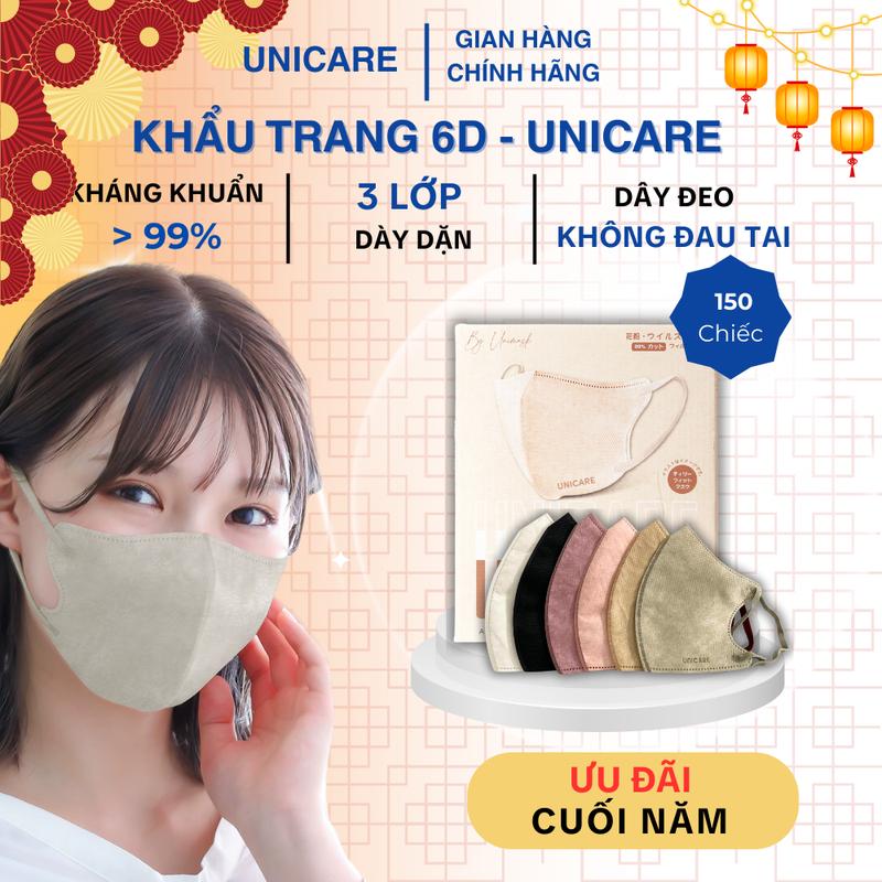 CHÍNH HÃNG Combo 150 Chiếc Khẩu Trang 6D UNICARE Pro Mask Chống bụi Chống tia UV Mềm Mỏng Thoáng Khí Phụ kiện thời trang Accessories