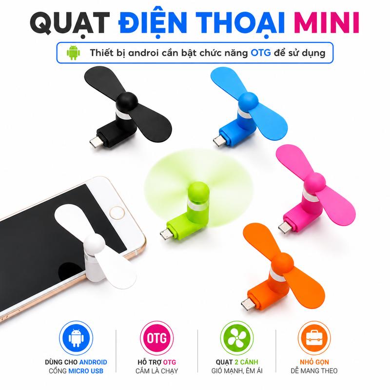 Quạt Tản Nhiệt Mini Điện Thoại Type C Lightning Micro USB, Quạt Làm Mát Điện…