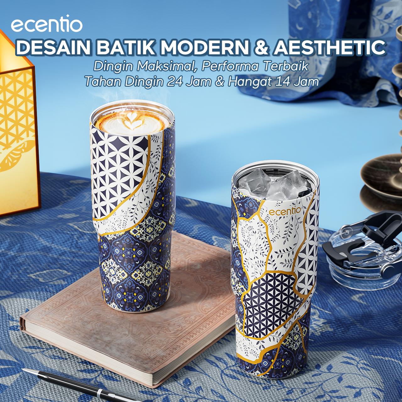 Ecentio Botol Minum 【live】Batik Aesthetic 580ml/800ml/900ml 【Stainless steel】【Plastic】Magnetic cover Vacuum  Flasks- Tahan Panas & Dingin, Food Grade, Desain Modern Warisan Budava BPA free