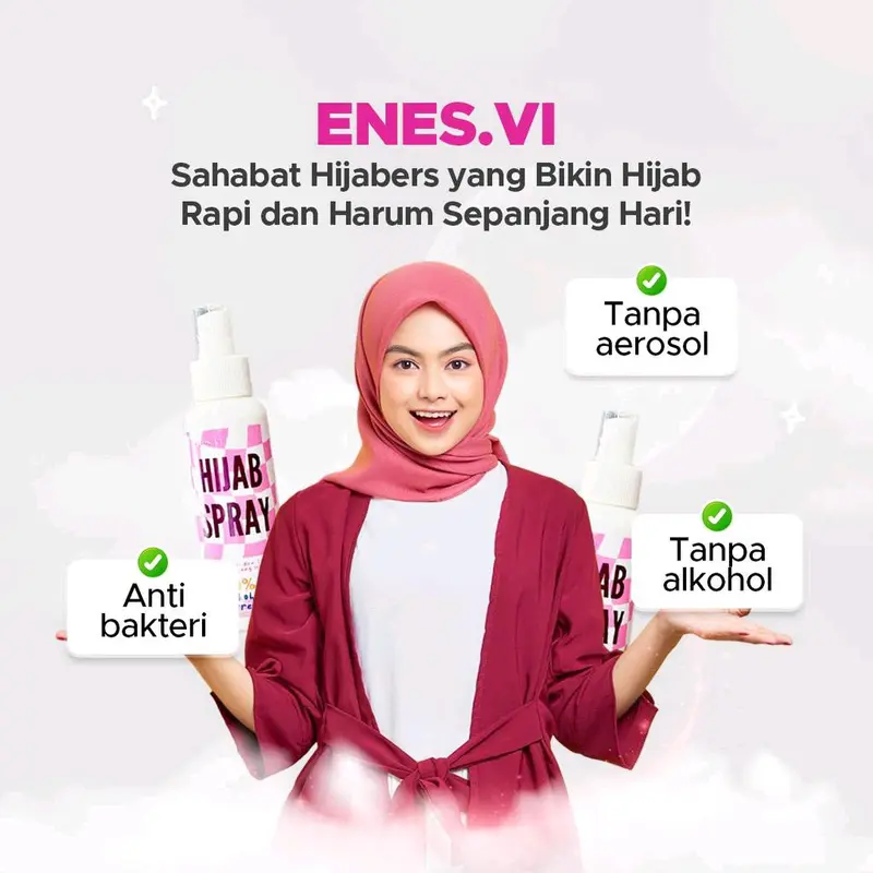 Hijab spray Enes vi Anti Leyot parfum pewangi jilbab kerudung anti lepek 100 Ml 1