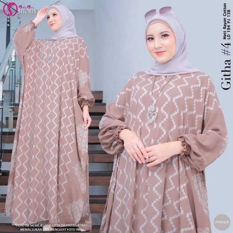 Githa Vol 4 Kaftan Motif Zigzag Dress Gamis Muslim Wanita Super  Nyaman Rayon Tebal Batik Panjang Jumbo By Alia Putri