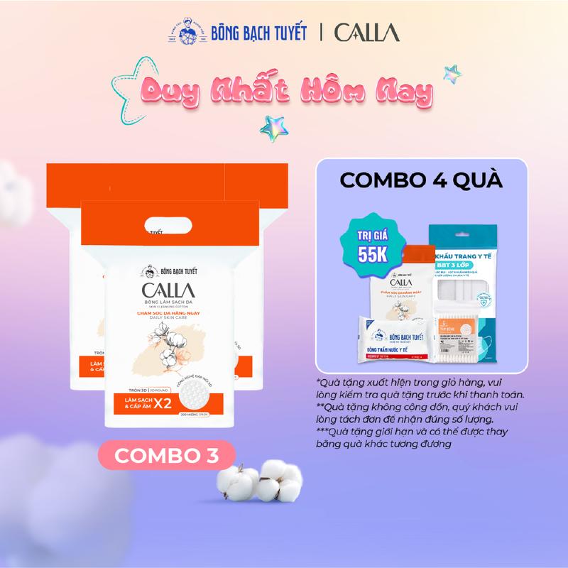 Combo 3 Bông tẩy trang làm sạch da Bông Bạch Tuyết Calla 3D 200 miếng gói Skincare Chăm Sóc #Dachamsocdamat #makeup #bongtaytrang Mỹ Phẩm Cosmetic Mascara Trang Điểm Nữ nướctaytrang bông tẩy